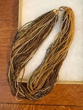 Vintage Multi-Strand Metallic Seed Bead Necklace in Gold and Bronze